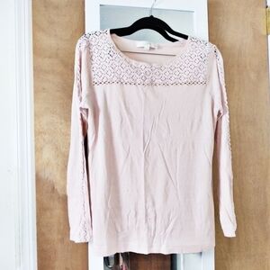 LOFT Long Sleeve Pink Lace Detail Top M Petite